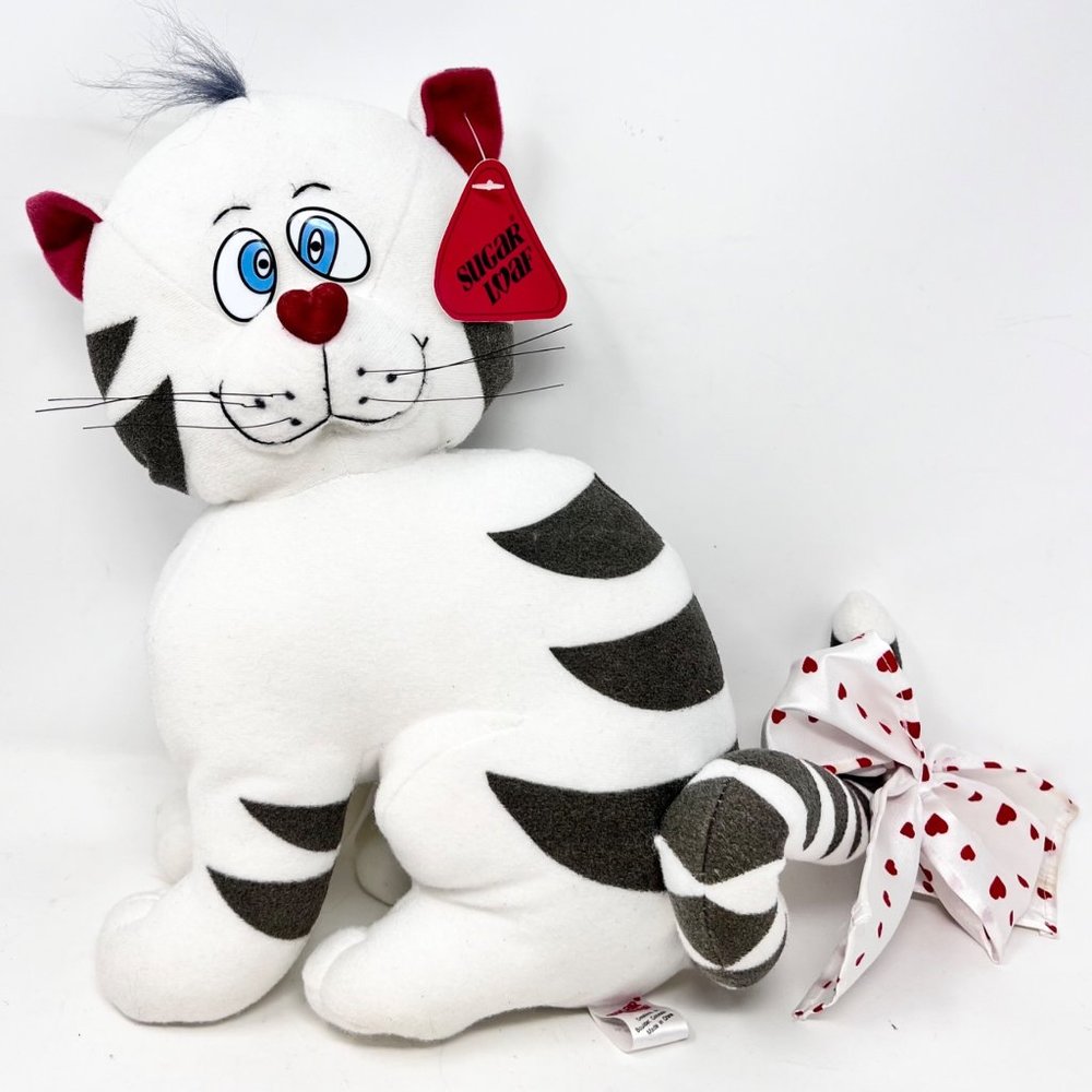 Sugarloaf Gray White Cross Eyed Cat Nylon Wiskers Bow on Tail 12.5" Sugar Loaf